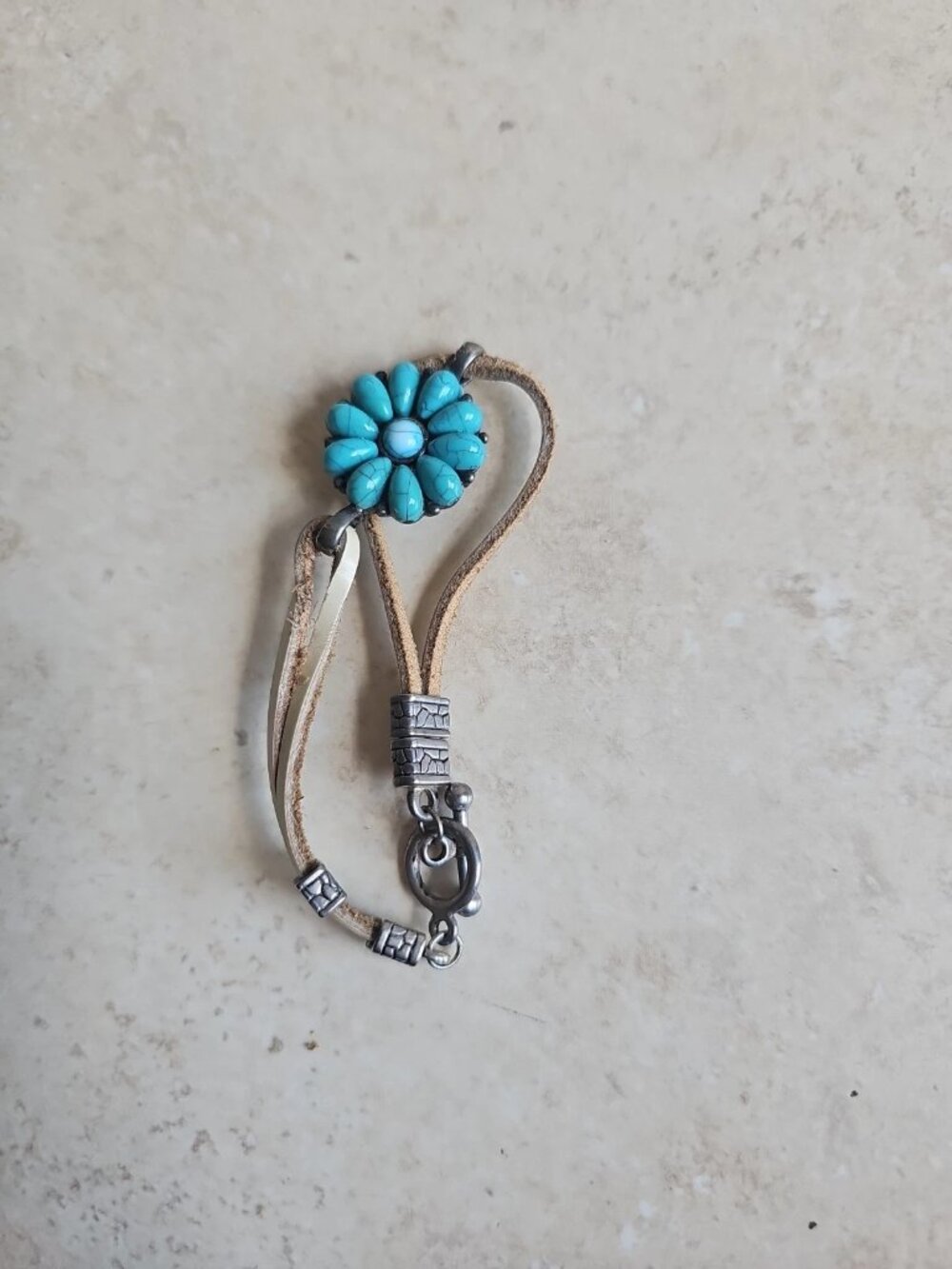 Faux Turquoise Flower Cluster Toggle Bracelet